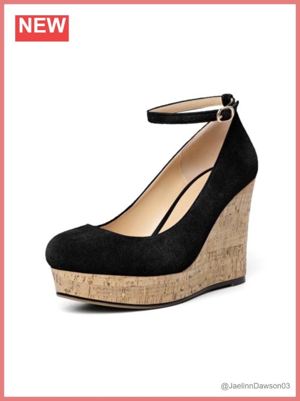 Women's Platform Wedge Heels Pumps, Suede Ankle Strap, 3.93 Inch Heel